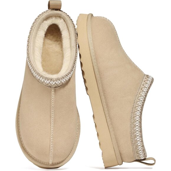 Shoes - 👑Women's Mini Boots Sand Suede Fuzzy Slippers Slip-On Winter Warm House Shoes